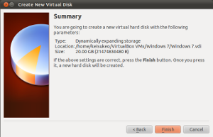 VirtualBox での仮想ディスク作成